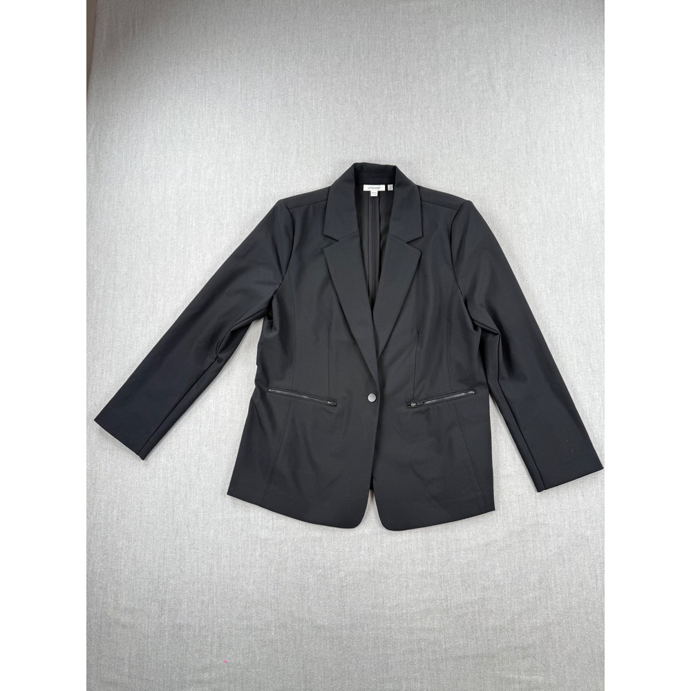 Chicos Black Single Button Zipper Pocket Blazer Jacket Size‎ 2 US 12